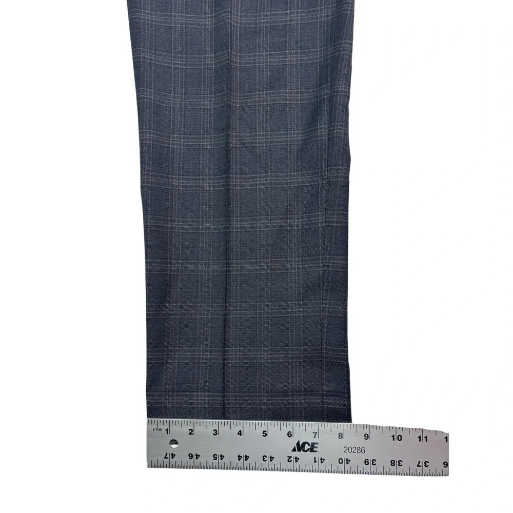 Di Milano 42x32 Blue Gray Plaid Dress Suit Pants Trousers Wool Flat‎ Front Mens